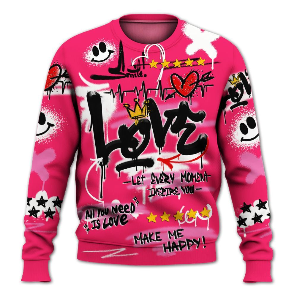 Sweatshirt To Match Air VaporMax Plus Triple Pink - Happy Love Beats Graffiti Streetwear All Over Print