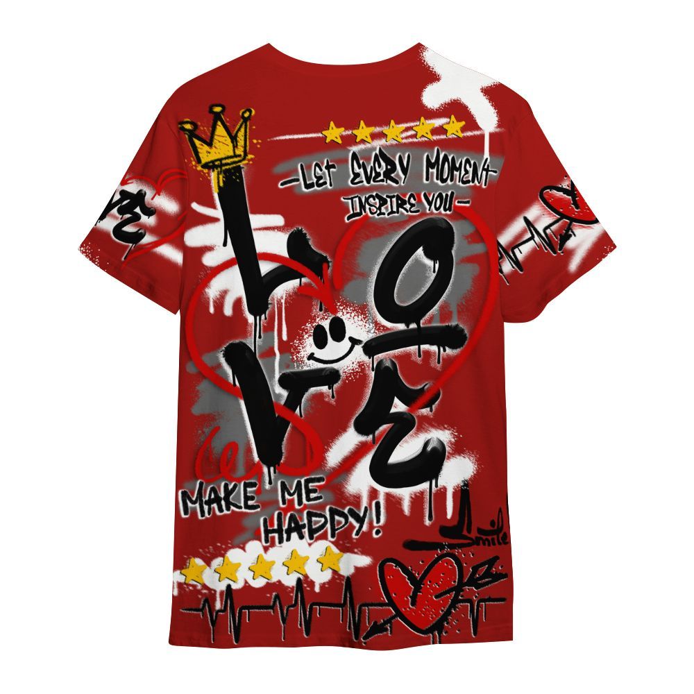 Shirt To Match High OG Varsity Red 1s - Happy Love Beats Graffiti Streetwear All Over Print