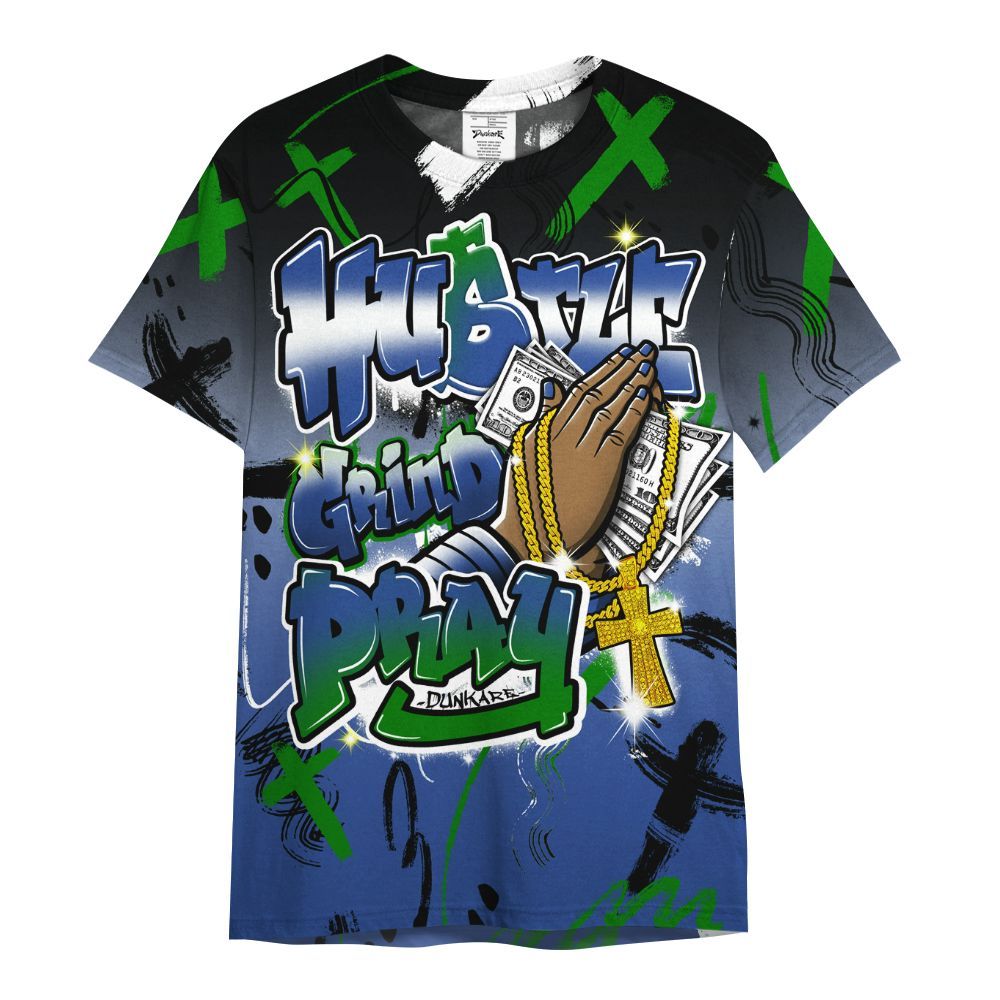 Shirt To Match Retro Hyper Royal 13s - Money Hustle Grind Pray All Over Print