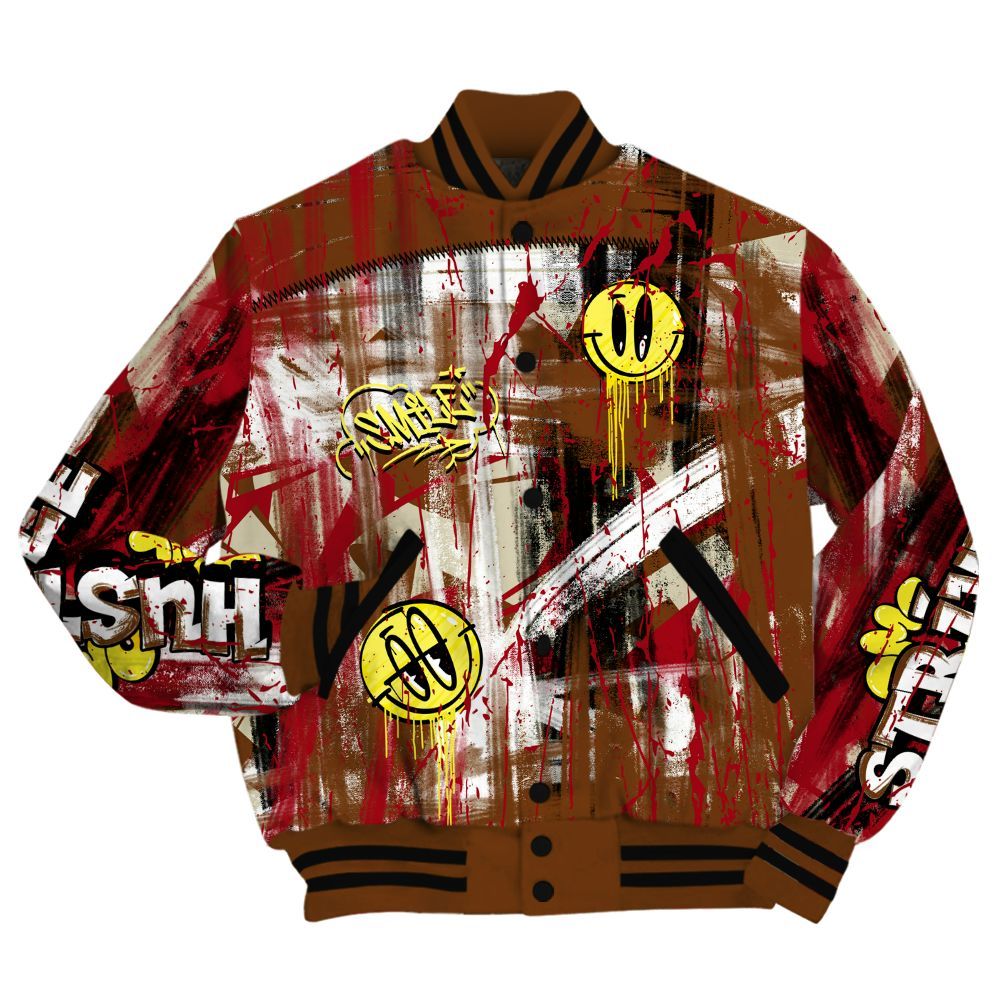 Varsity Jacket To Match Archaeo Brown 5s - Money Skull Smile Fire All Over Print