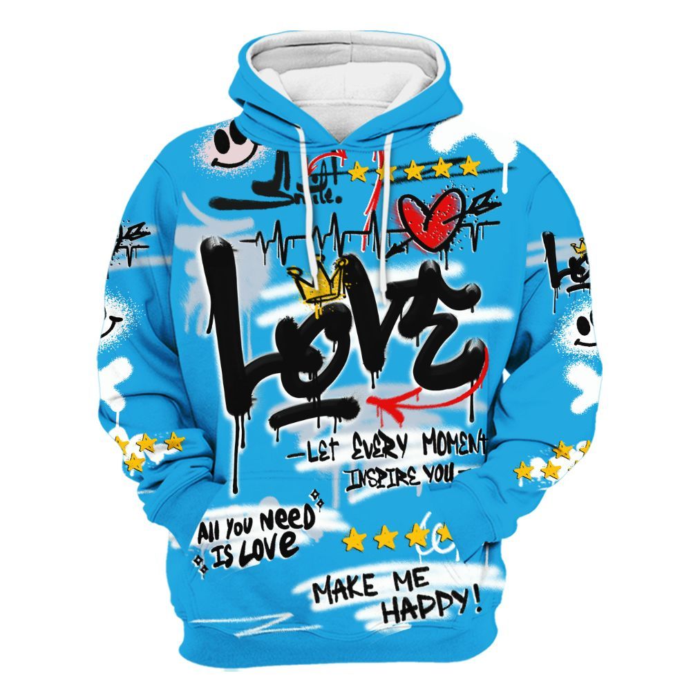 Hoodie To Match University Blue Low 2026 11s - Happy Love Beats Graffiti Streetwear All Over Print