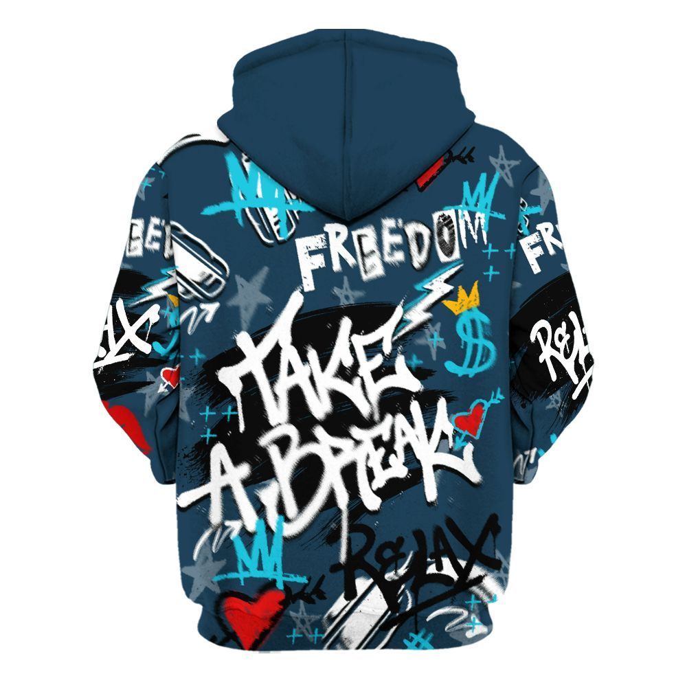 Hoodie To Match Air Navy Baltic Blue - Take Break Freedom Graffiti Streetwear All Over Print