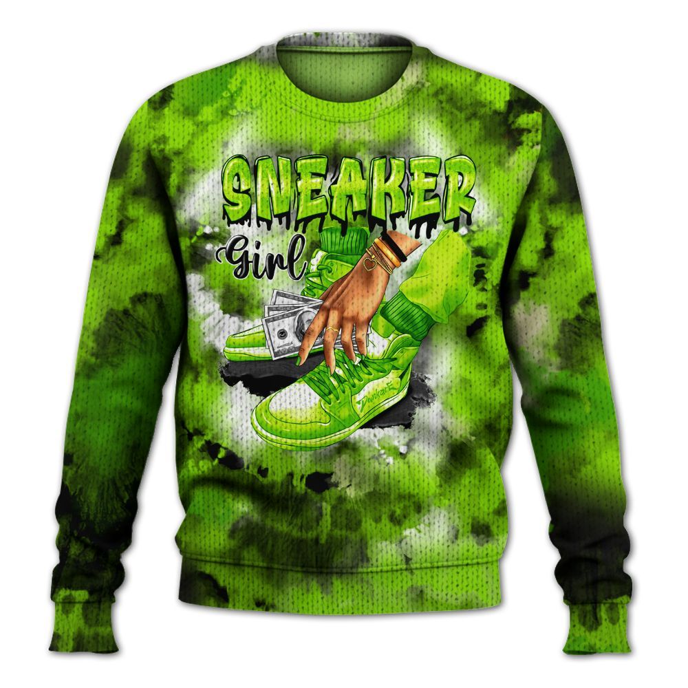Knitted Sweater To Match Electric Green 6s - SNEAKER Girl Money Drip Tie Dye