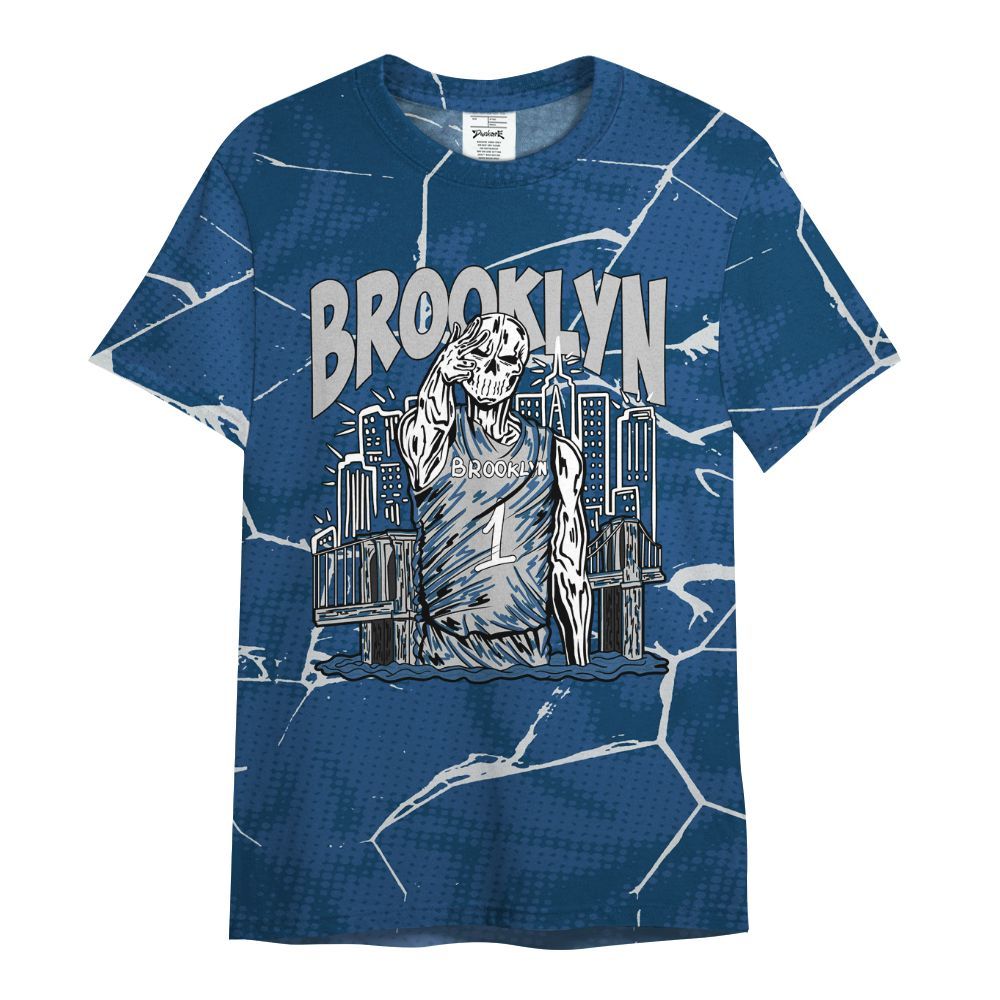 Shirt To Match High OG Midnight Navy 1s - Brooklyn's Skeleton Crack All Over Print