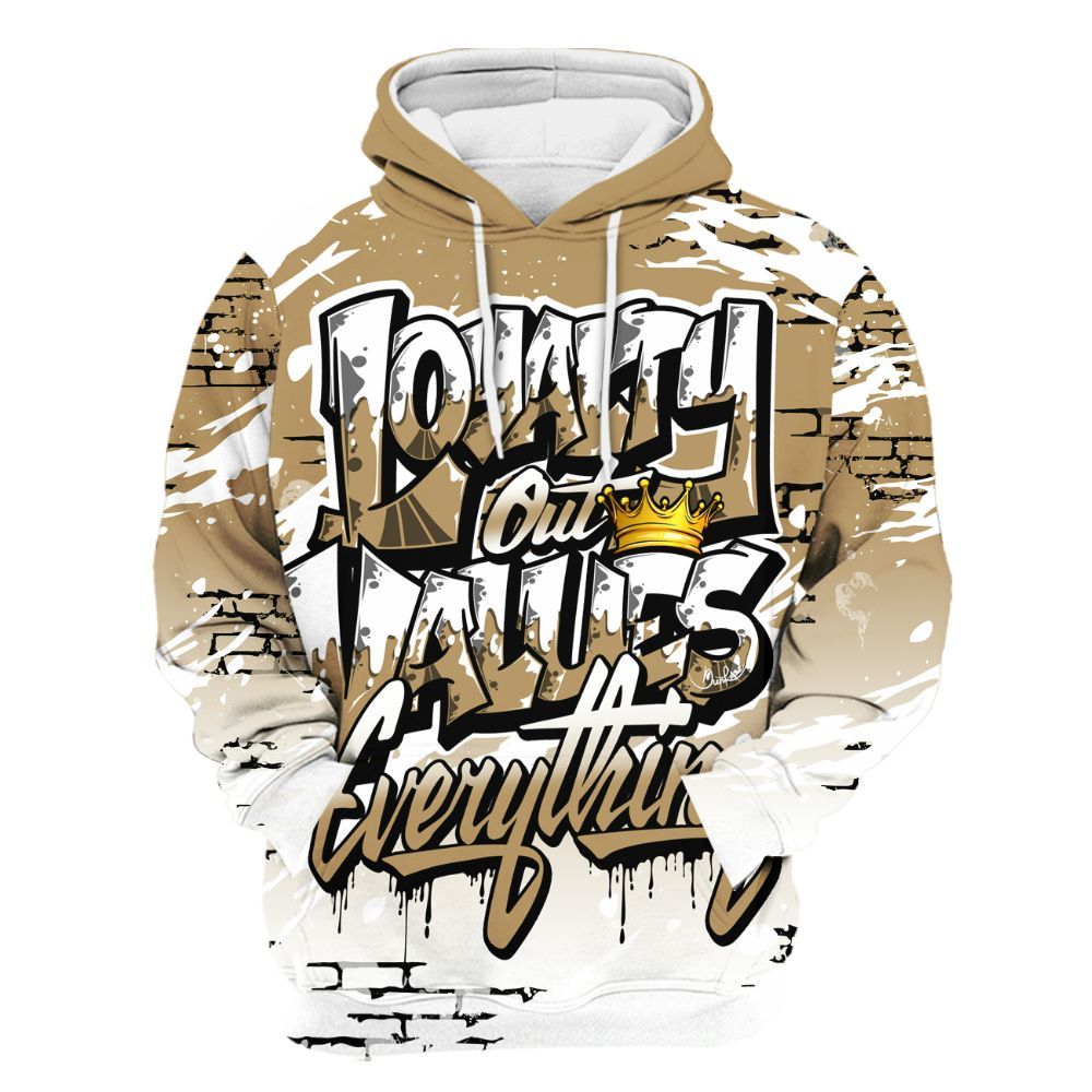 Hoodie To Match High OG Black Metallic Gold 1s - Values Of Loyalty Drip All Over Print