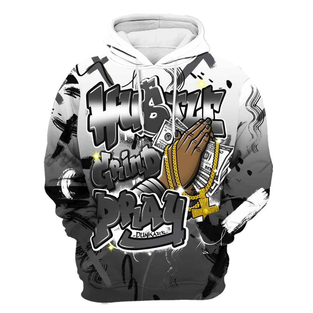 Hoodie To Match White Thunder 4s - Money Hustle Grind Pray All Over Print