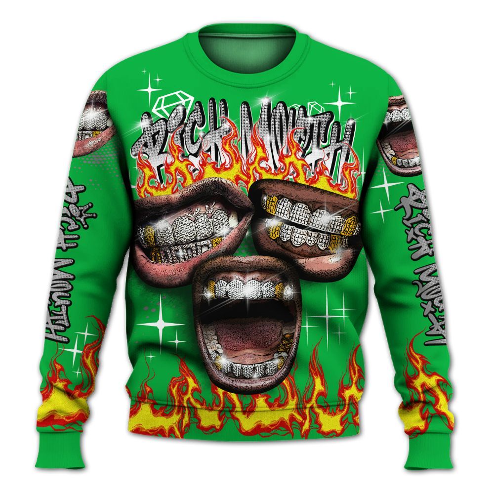 Sweatshirt To Match Lucky Green 5s - Rich Mouth Fire Rap Retro 90s All Over Print