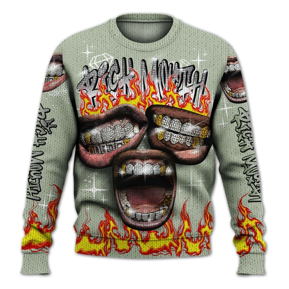 Knitted Sweater To Match Seafoam Sail 4s - Rich Mouth Fire Rap Retro 90s