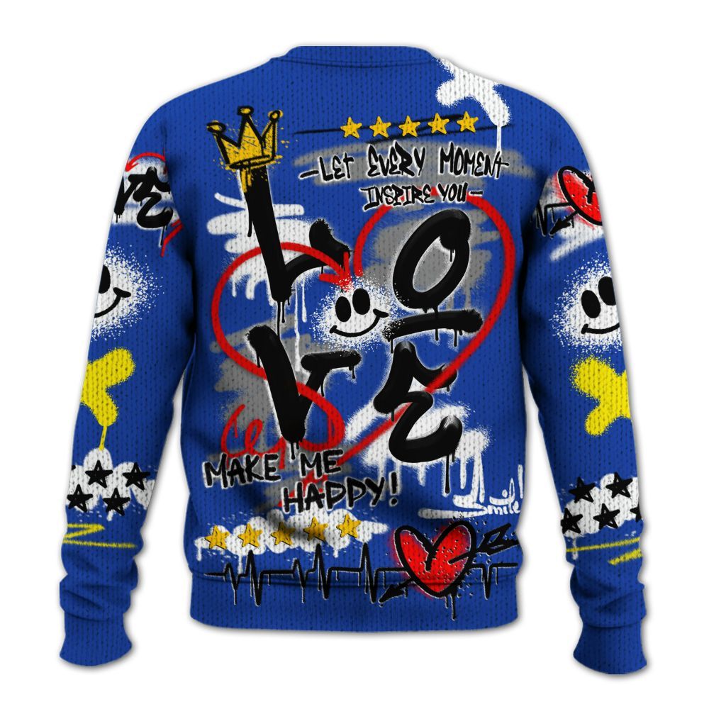 Knitted Sweater To Match Laney 14s - Happy Love Beats Graffiti Streetwear