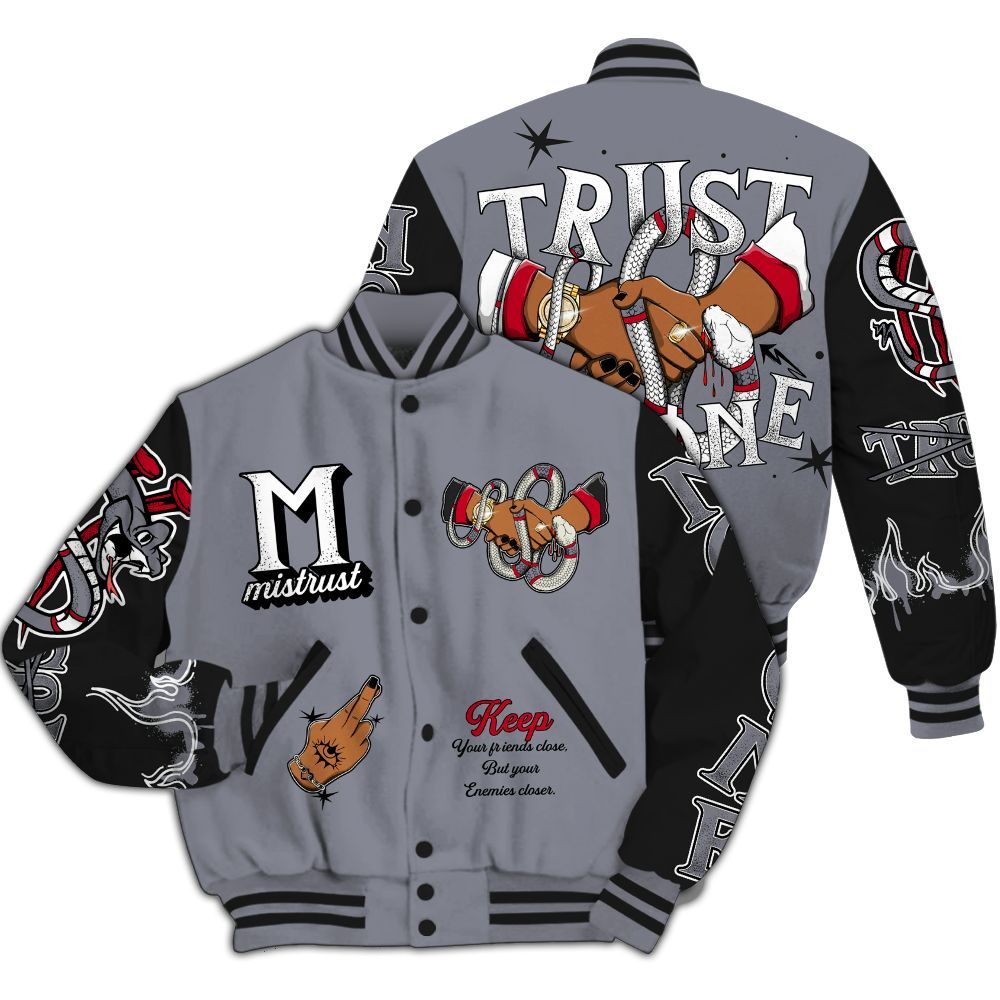 Varsity Jacket To Match Retro Black Flint 13s - Trust No One Snake-Bite Street Style All Over Print