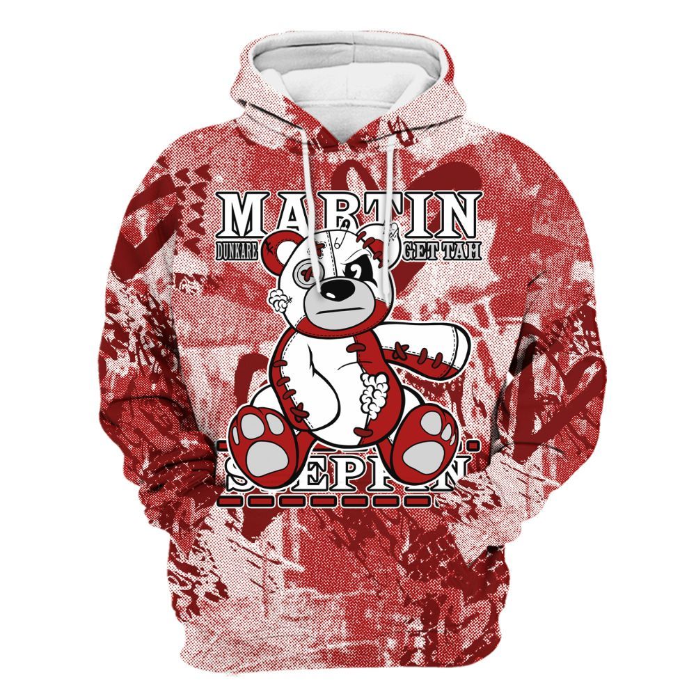 Hoodie To Match Red Taxi 12s - Tah Steppin Bear Heart Grunge All Over Print