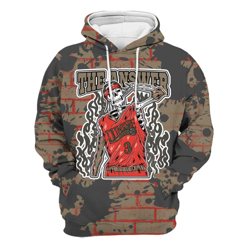 Hoodie To Match Olive 9s - Allen Answer Skeleton Brick All Over Print