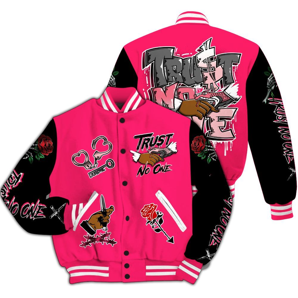 Varsity Jacket To Match A'One Hyper Pink Varsity Jacket, Trust No One Dripping All Over Print