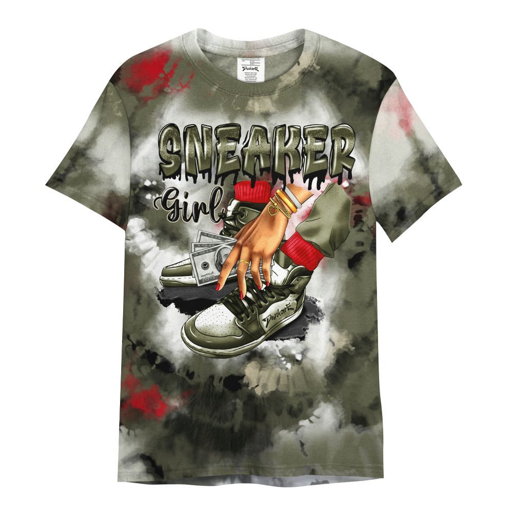 Shirt To Match Travis Scott Low OG Medium Olive 1s - SNEAKER Girl Money Drip Tie Dye All Over Print