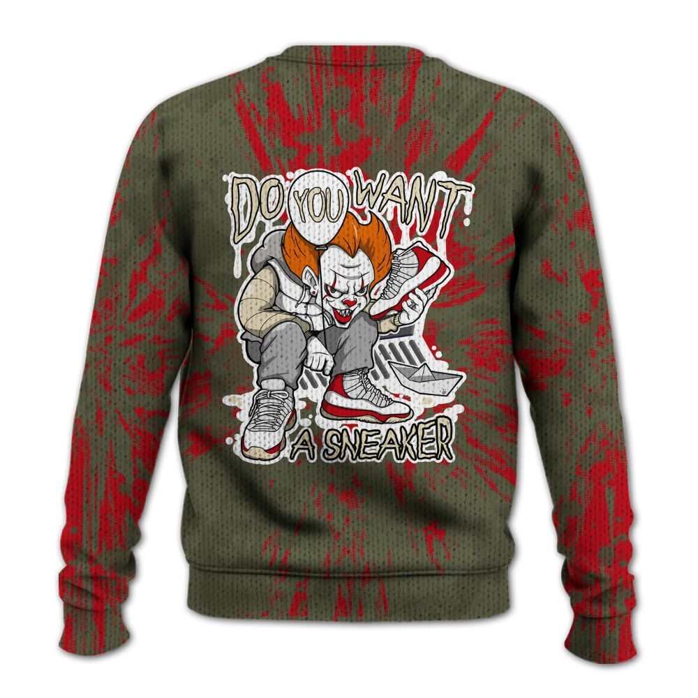 Knitted Sweater To Match Travis Scott Low OG Medium Olive 1s - Clown Scary Sneakers Graphic Halloween