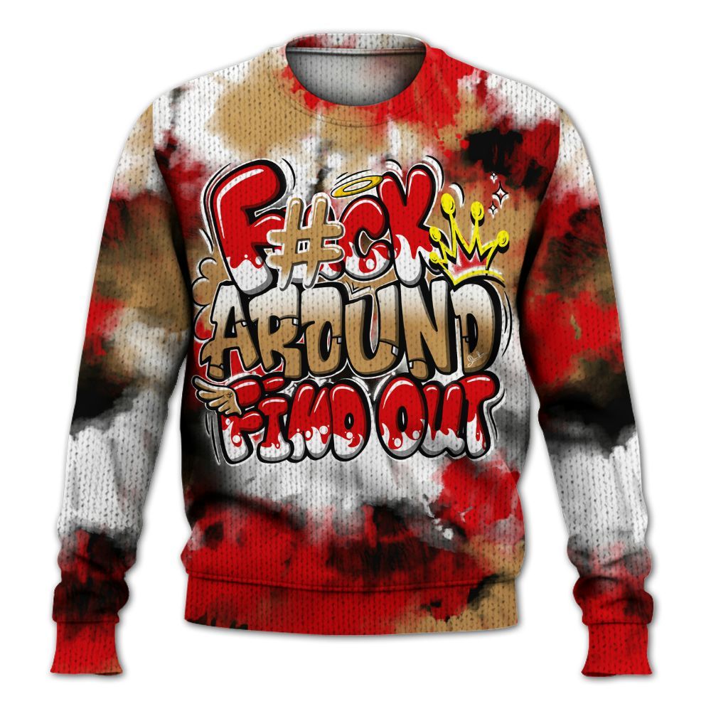 Knitted Sweater To Match Kobe 5 Red Year Of The Mamba - Tie Dye FK Around Find Out