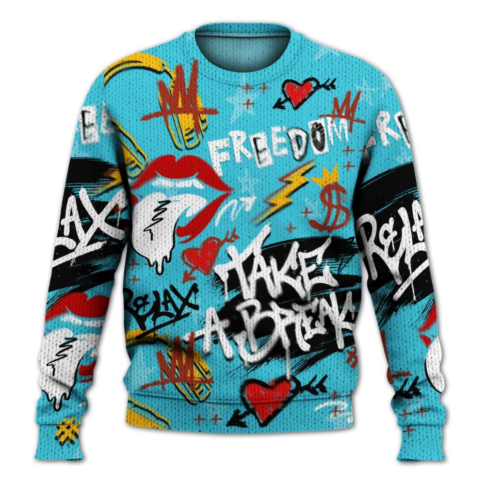 Knitted Sweater To Match SB Dunk Di'Orr Greenwood - Take Break Freedom Graffiti Streetwear