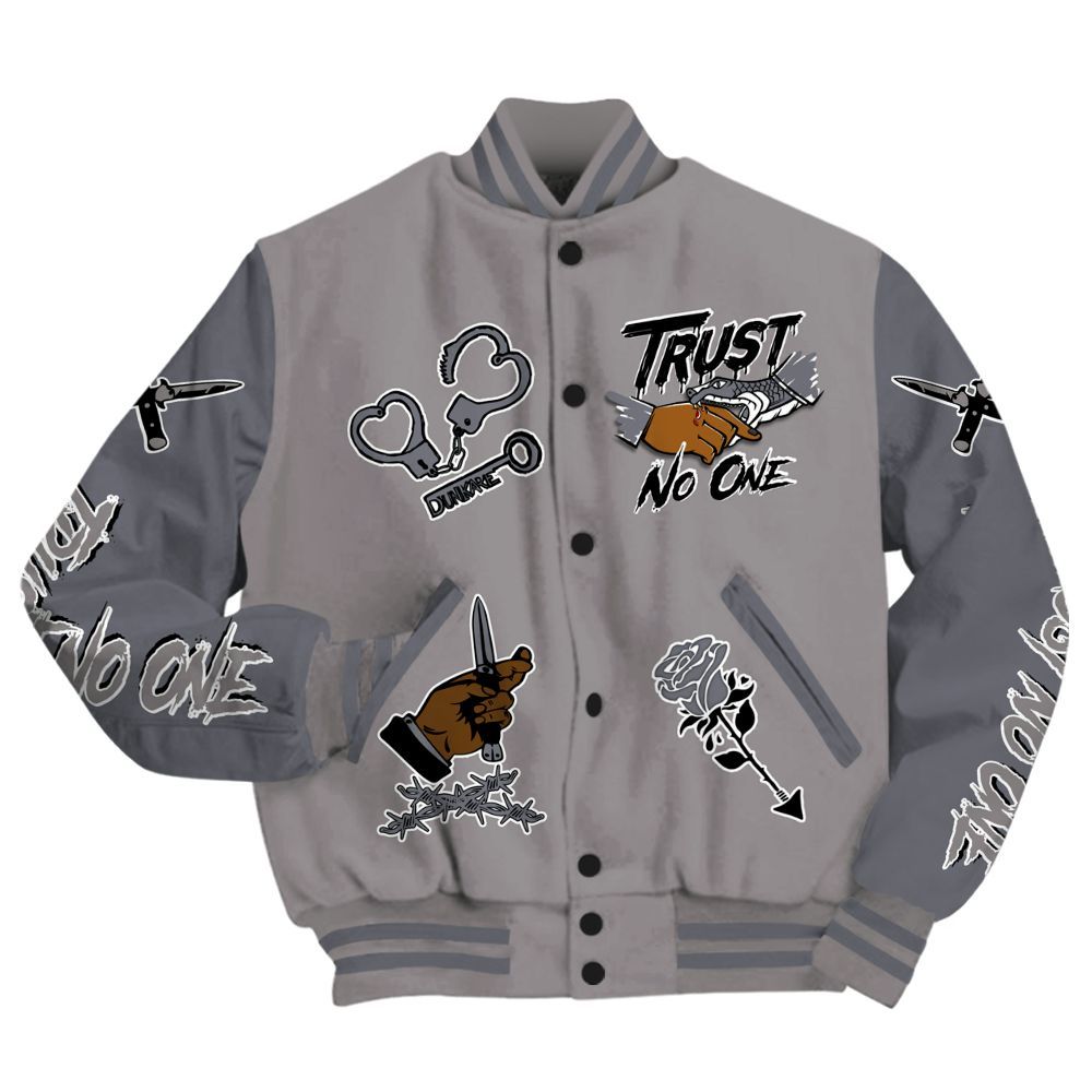 Varsity Jacket To Match Cool Grey 11s - Trust No One Dripping All Over Print