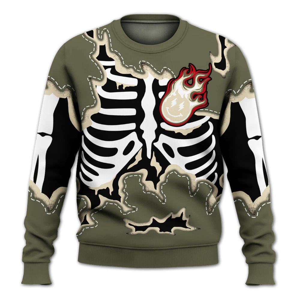 Sweatshirt To Match Travis Scott Low OG Medium Olive 1s - Skeleton Smiley Face All Over Print