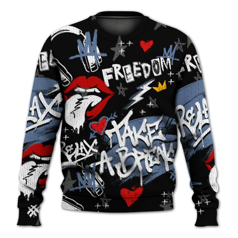 Knitted Sweater To Match Mid Space Jam 1s - Take Break Freedom Graffiti Streetwear