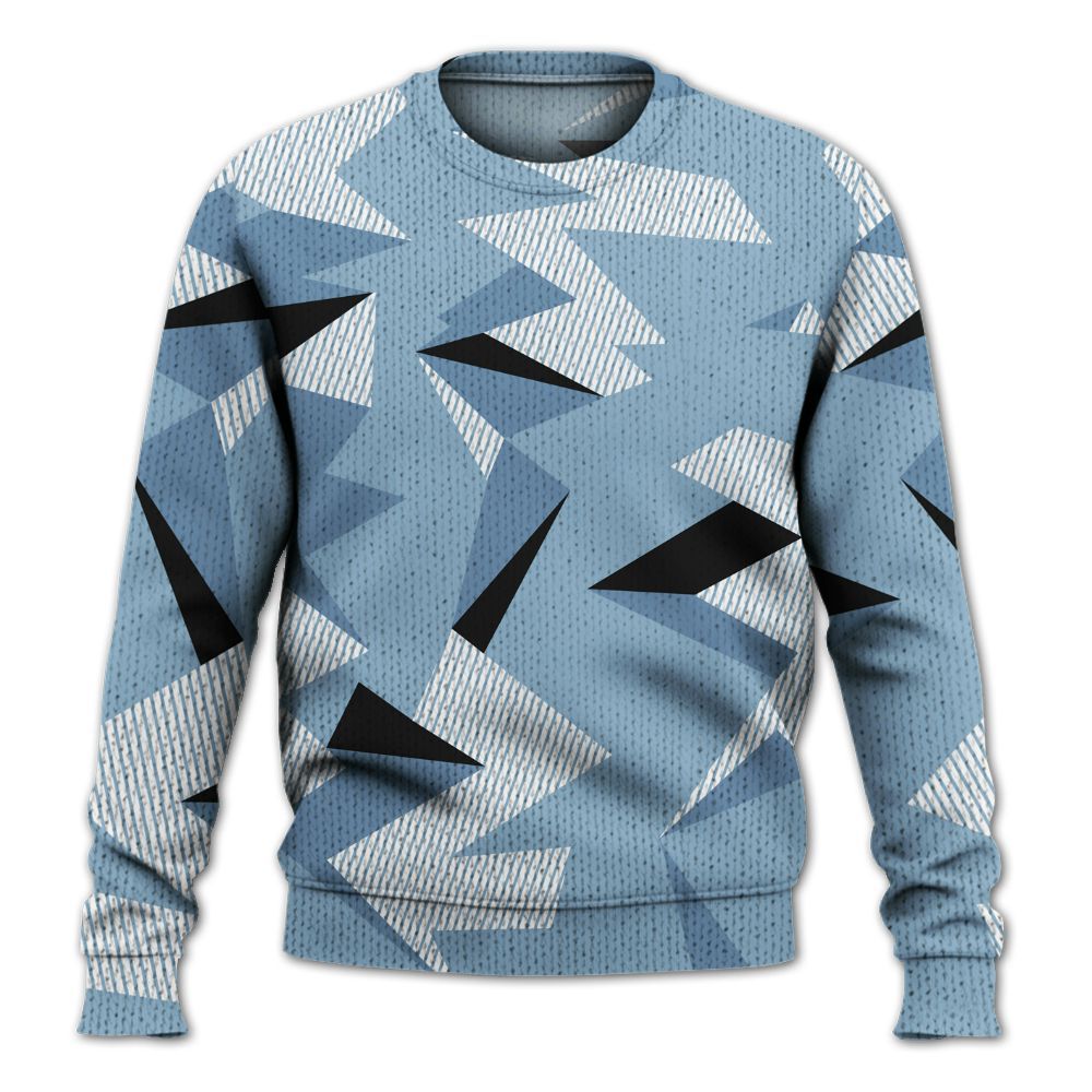 Knitted Sweater To Match High University Blue 1s - Geometric Camouflage Pattern