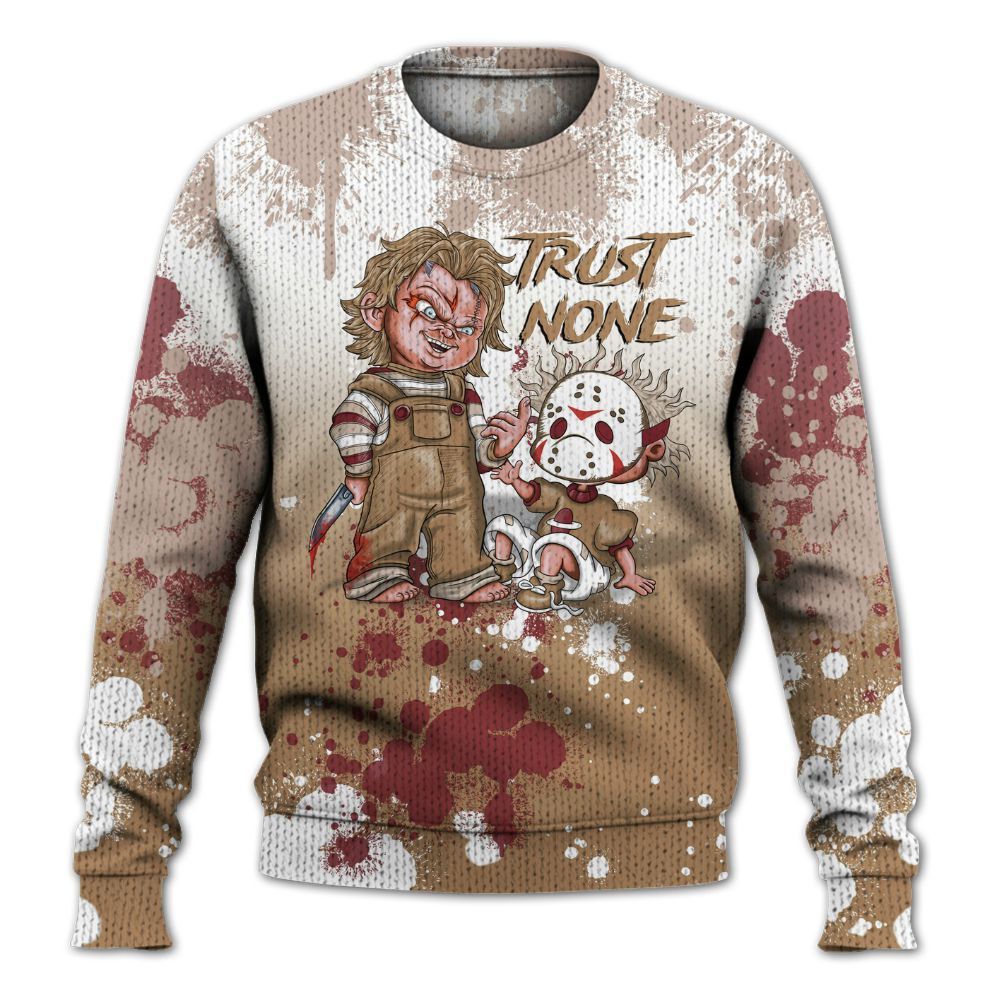 Knitted Sweater To Match Kobe 4 Gold Medal - Trust No One Scary