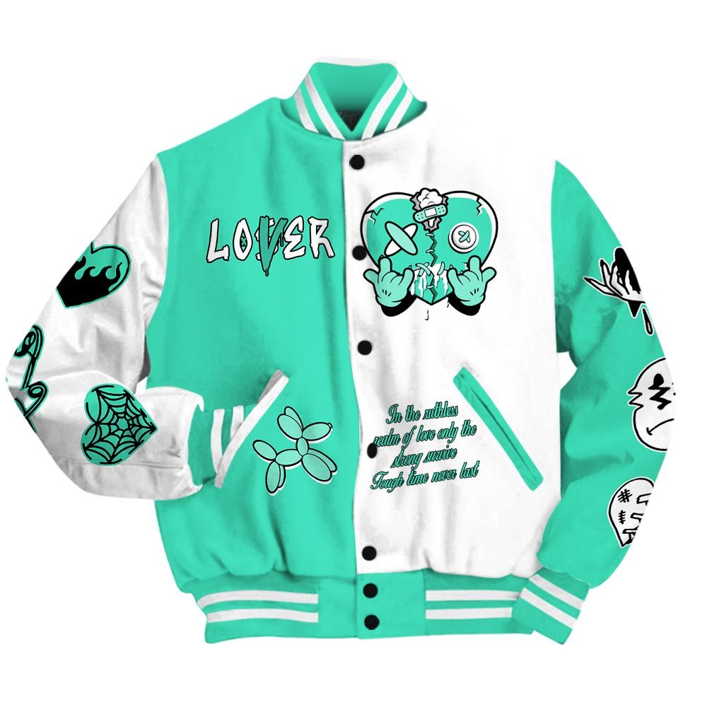 Varsity Jacket To Match Black Green Glow 3s - Loser Lover Heart F Ck Love Baseball Varsity Jacket Outfit Unisex