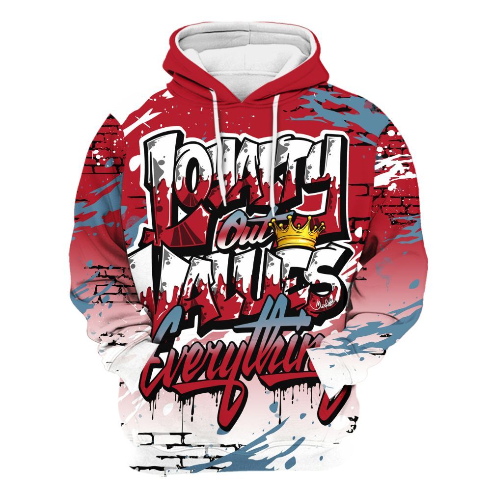 Hoodie To Match Retro Raging Bull 5s - Values Of Loyalty Drip All Over Print