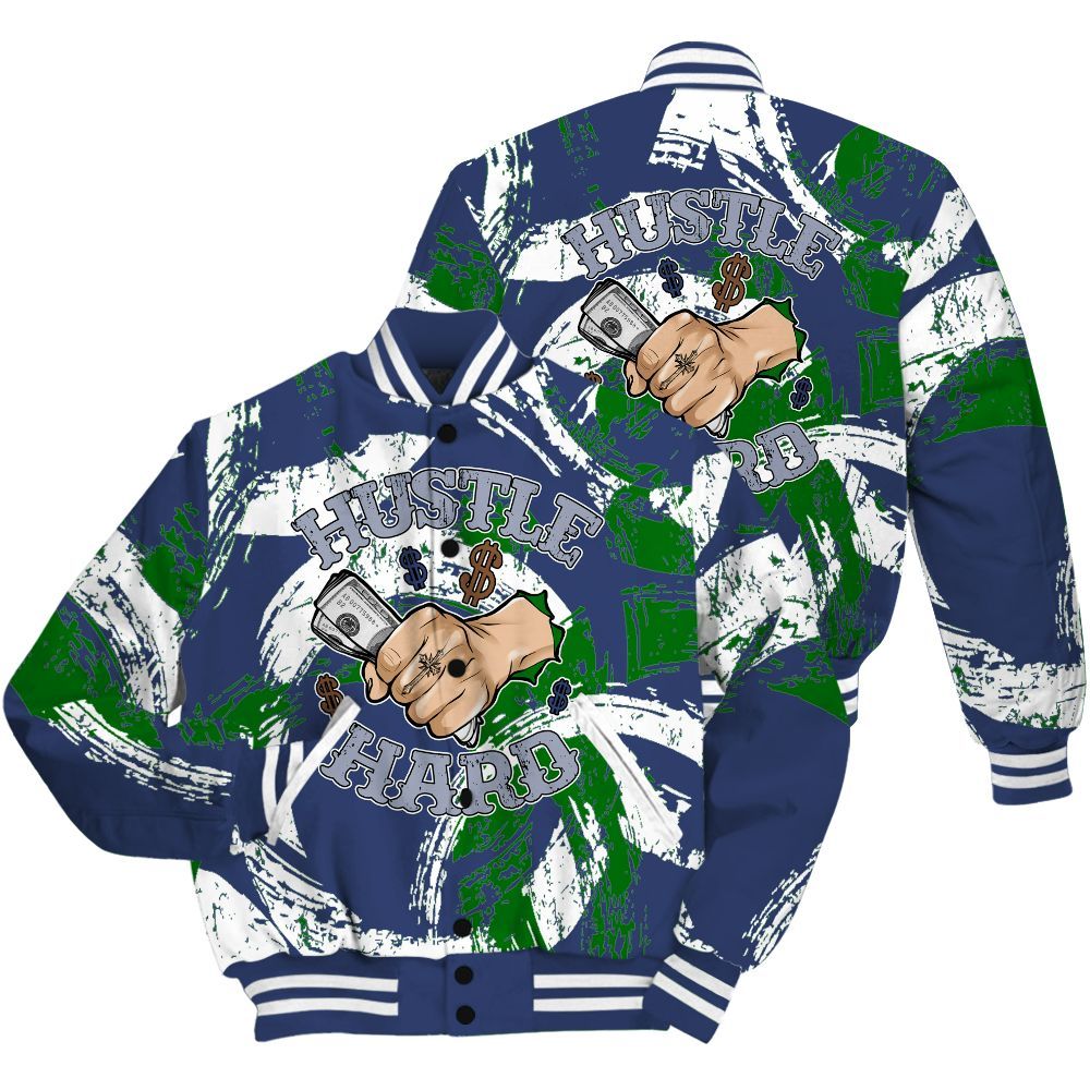 Varsity Jacket To Match Midnight Navy 13s Shirt - Hustles Hard! Splash All Over Print