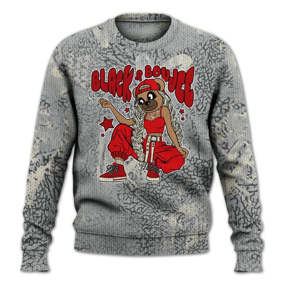 Knitted Sweater To Match Cement Grey 3s - Boujee Girls Bear Heart Grunge