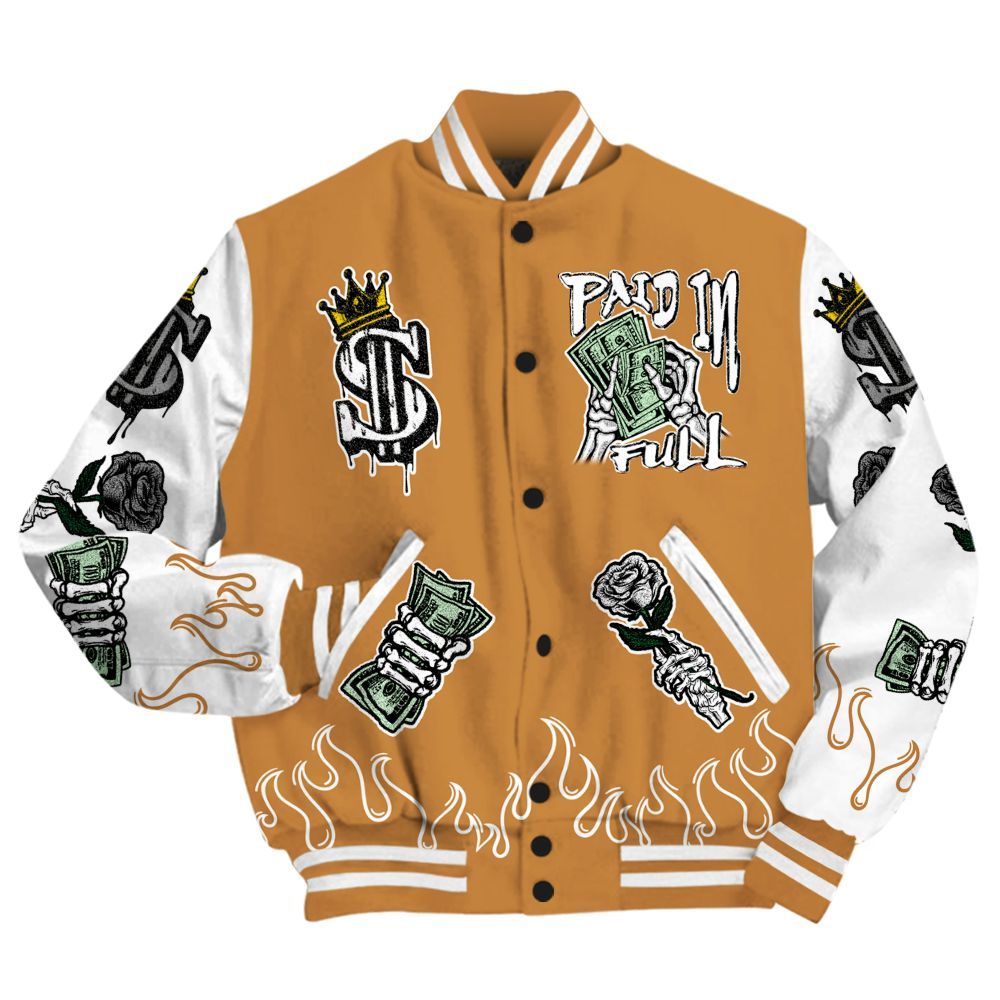 Varsity Jacket To Match Dunk Low Nature Wheat Suede - Fire Everybody Paid In All Over Print