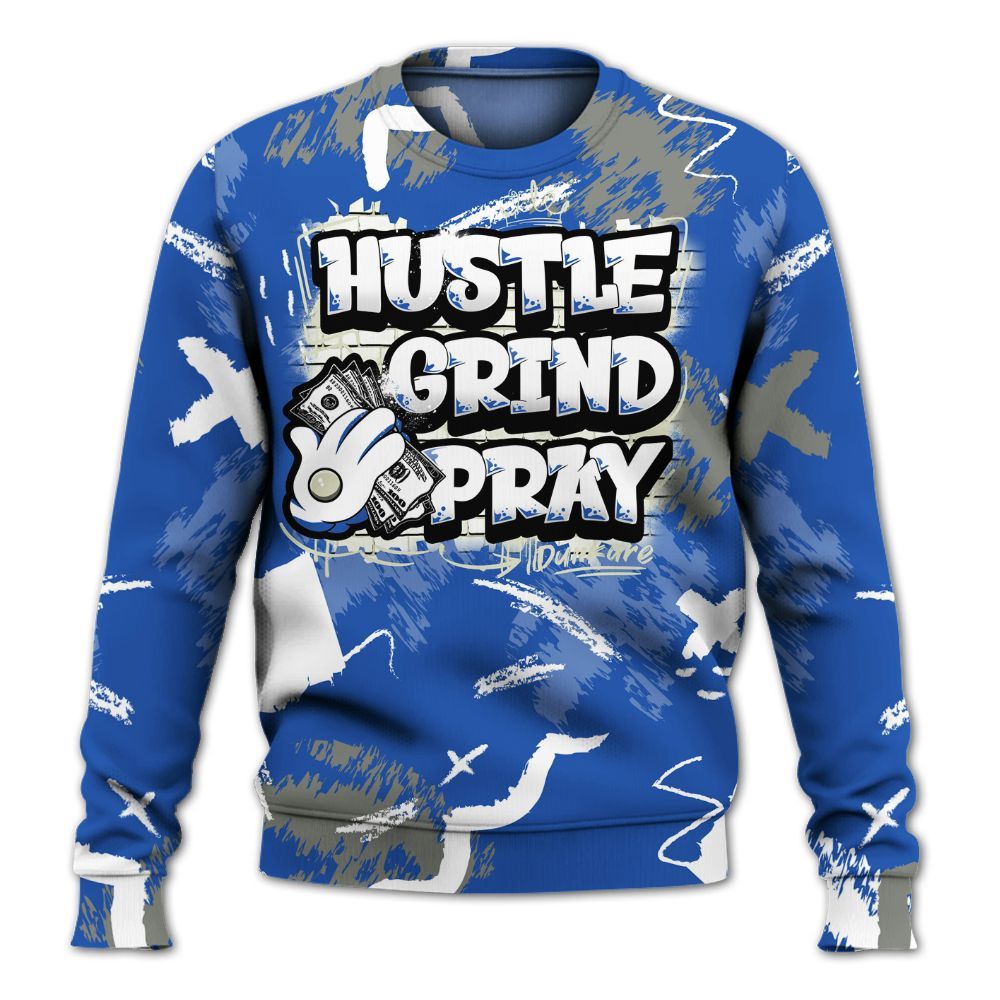 Sweatshirt To Match Lucky Shorts 3s - Hustle Grind Pray Retro All Over Print