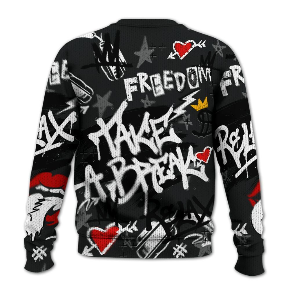 Knitted Sweater To Match Low 85 Metallic Black 1s - Take Break Freedom Graffiti Streetwear