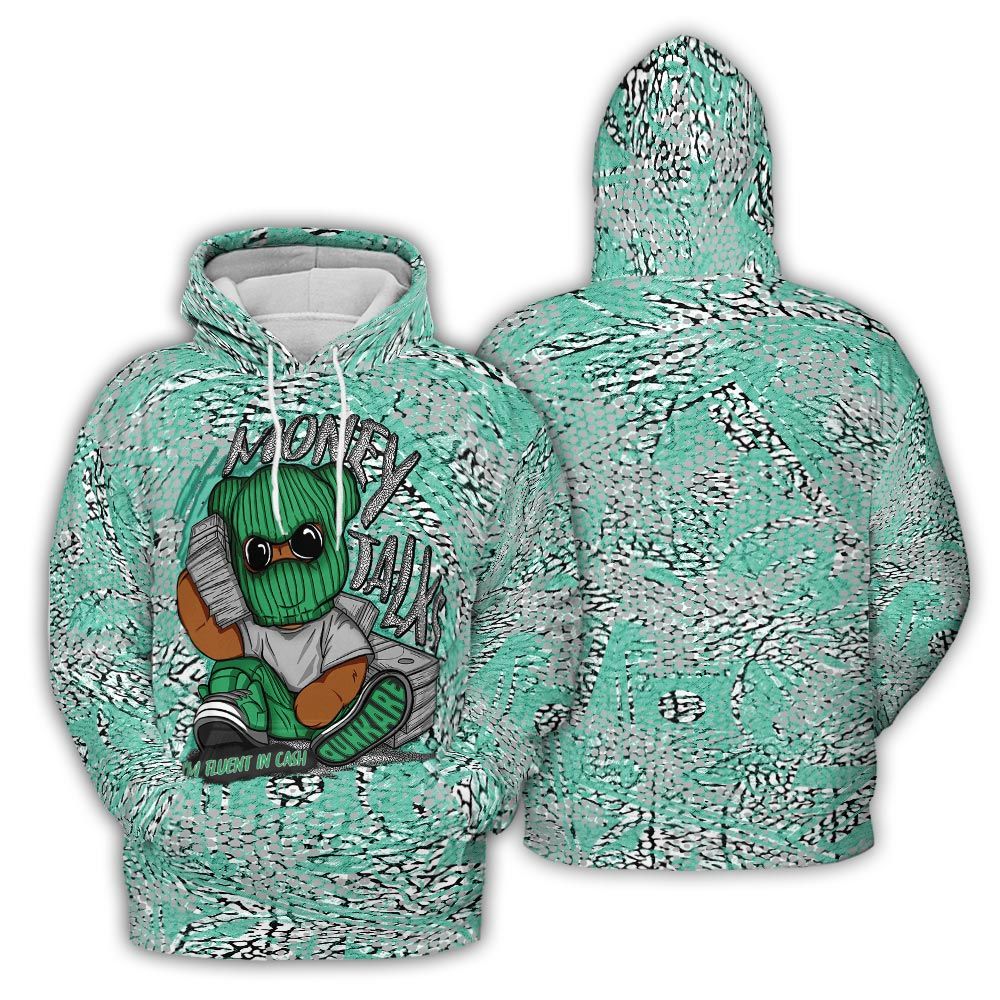 Hoodie To Match Black Green Glow 3s Hoodie - Money Talk Bear Banknotes Art Hoodie Unisex