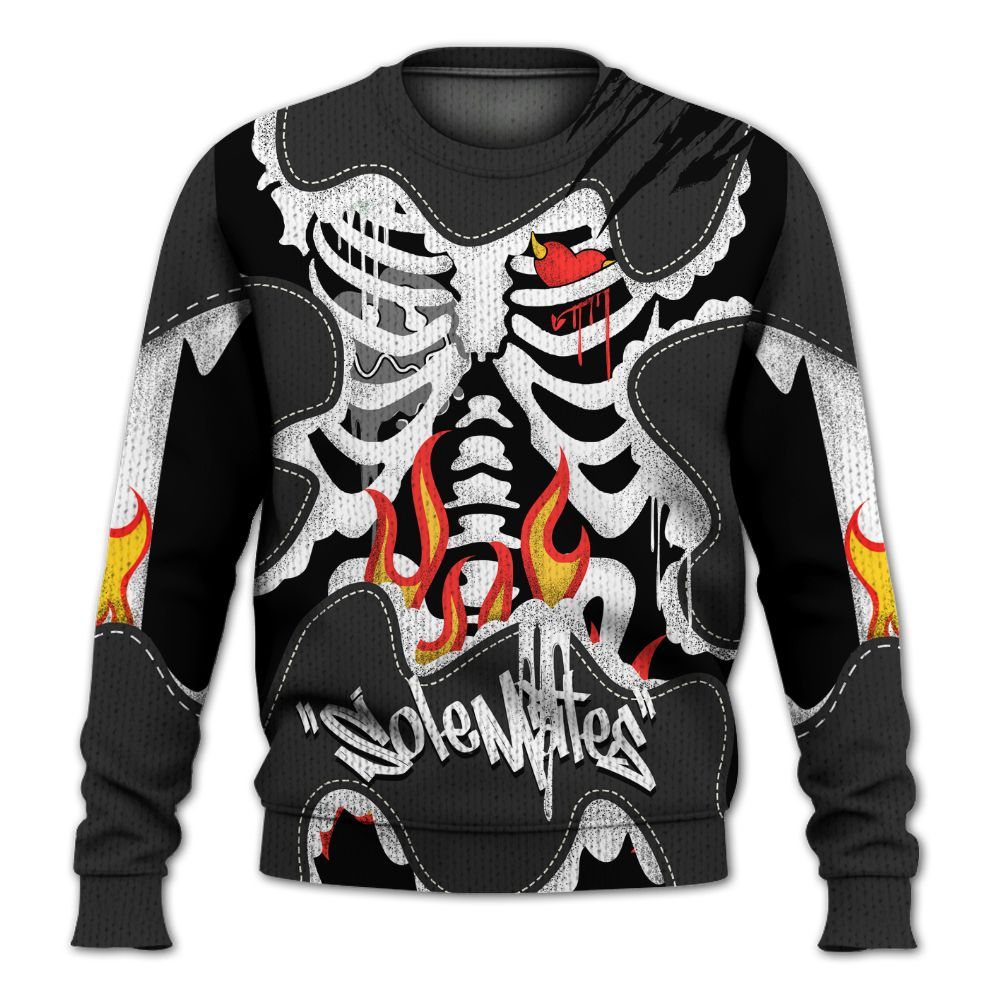 Knitted Sweater To Match White Thunder 4s - Skeleton Burning Heart Drip