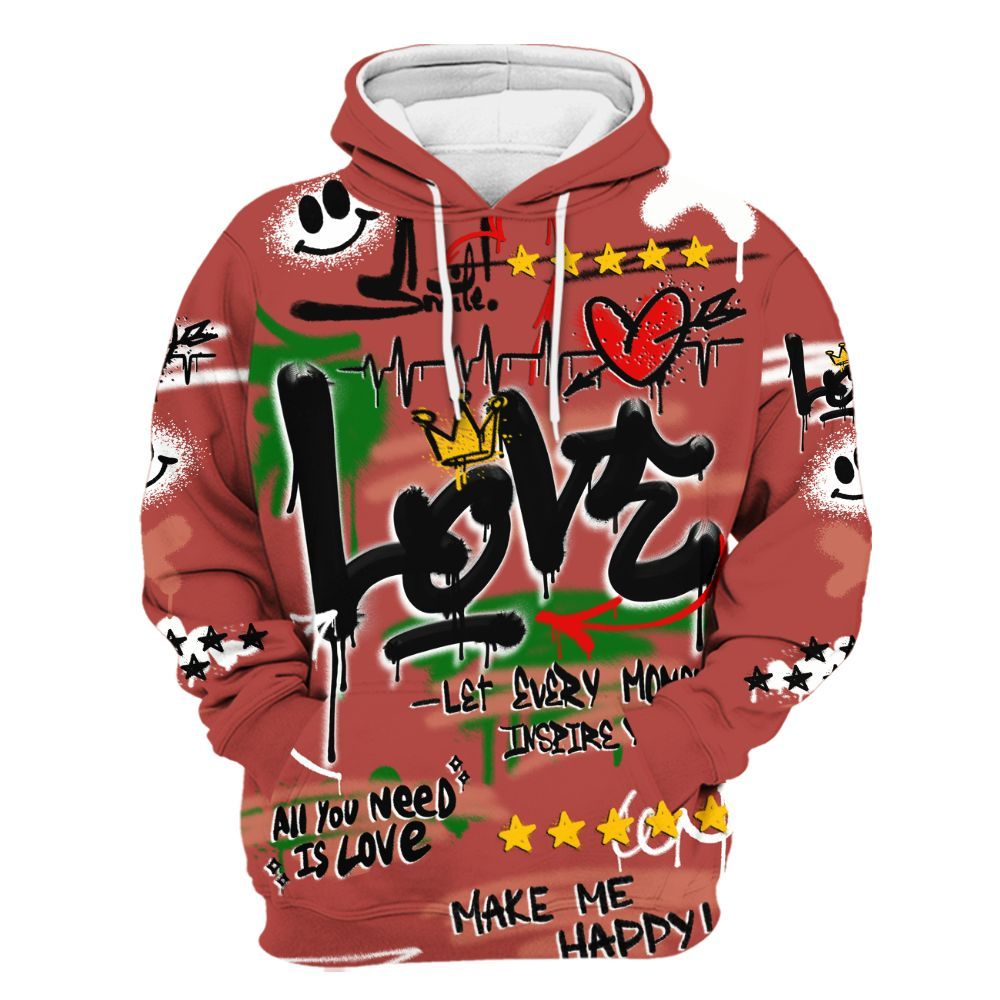 Hoodie To Match Dune Red 13s - Happy Love Beats Graffiti Streetwear All Over Print