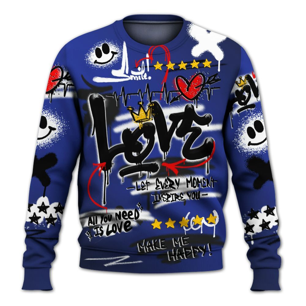 Sweatshirt To Match Air Max Plus Black Racer Blue - Happy Love Beats Graffiti Streetwear All Over Print