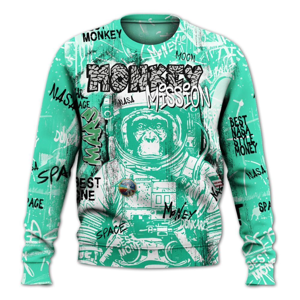Sweatshirt To Match Black Green Glow 3s - Monkey Misson Space Green Glow 3s All Over Print