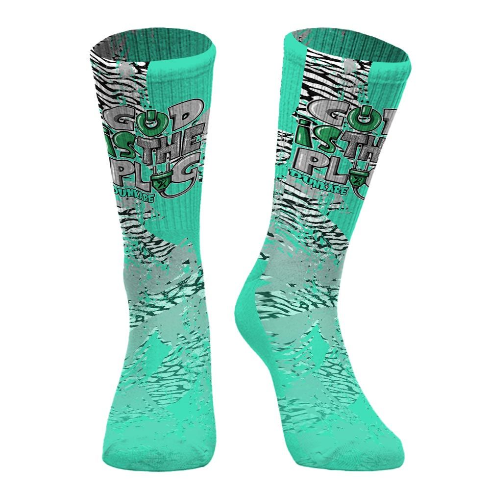 Sock To Match Black Green Glow 3s - God Is The Power Cord Circle Splash