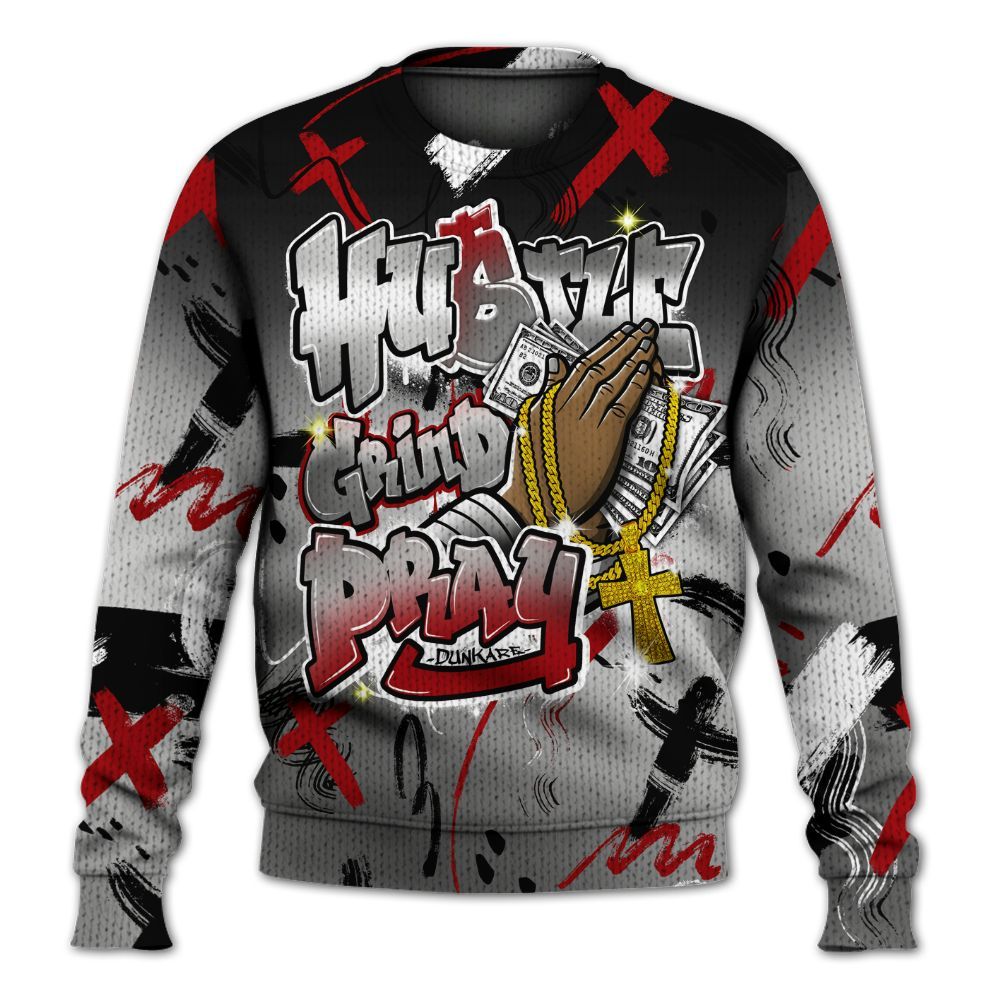 Knitted Sweater To Match Metallic Silver 14s - Money Hustle Grind Pray