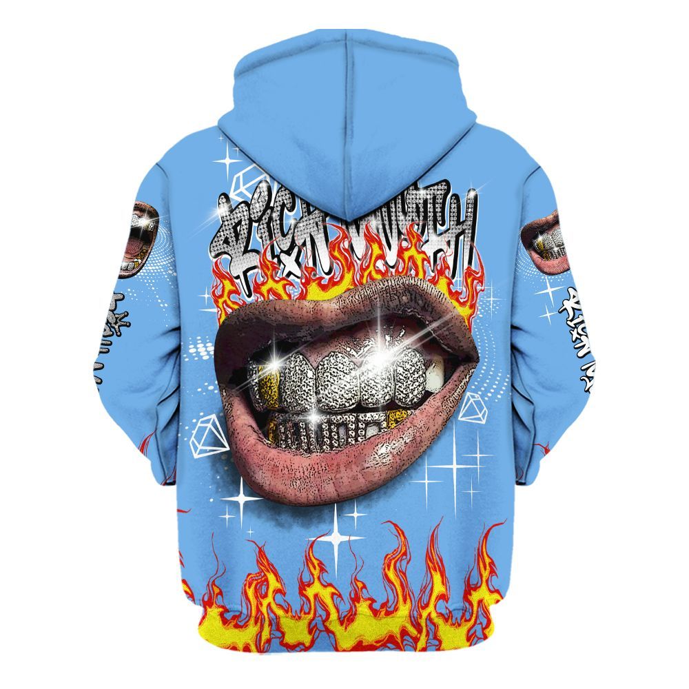 Hoodie To Match University Blue 6s - Rich Mouth Fire Rap Retro 90s All Over Print