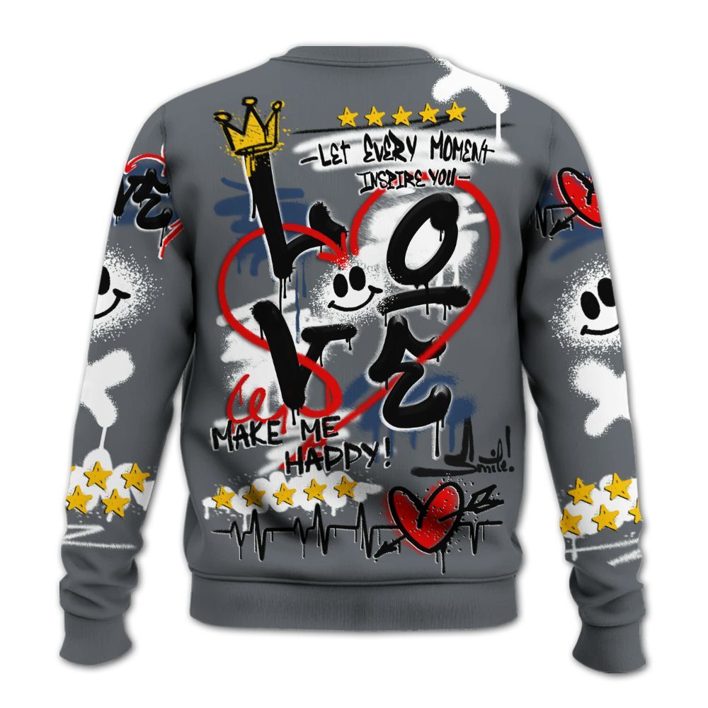 Sweatshirt To Match Flint Grey 9s - Happy Love Beats Graffiti Streetwear All Over Print