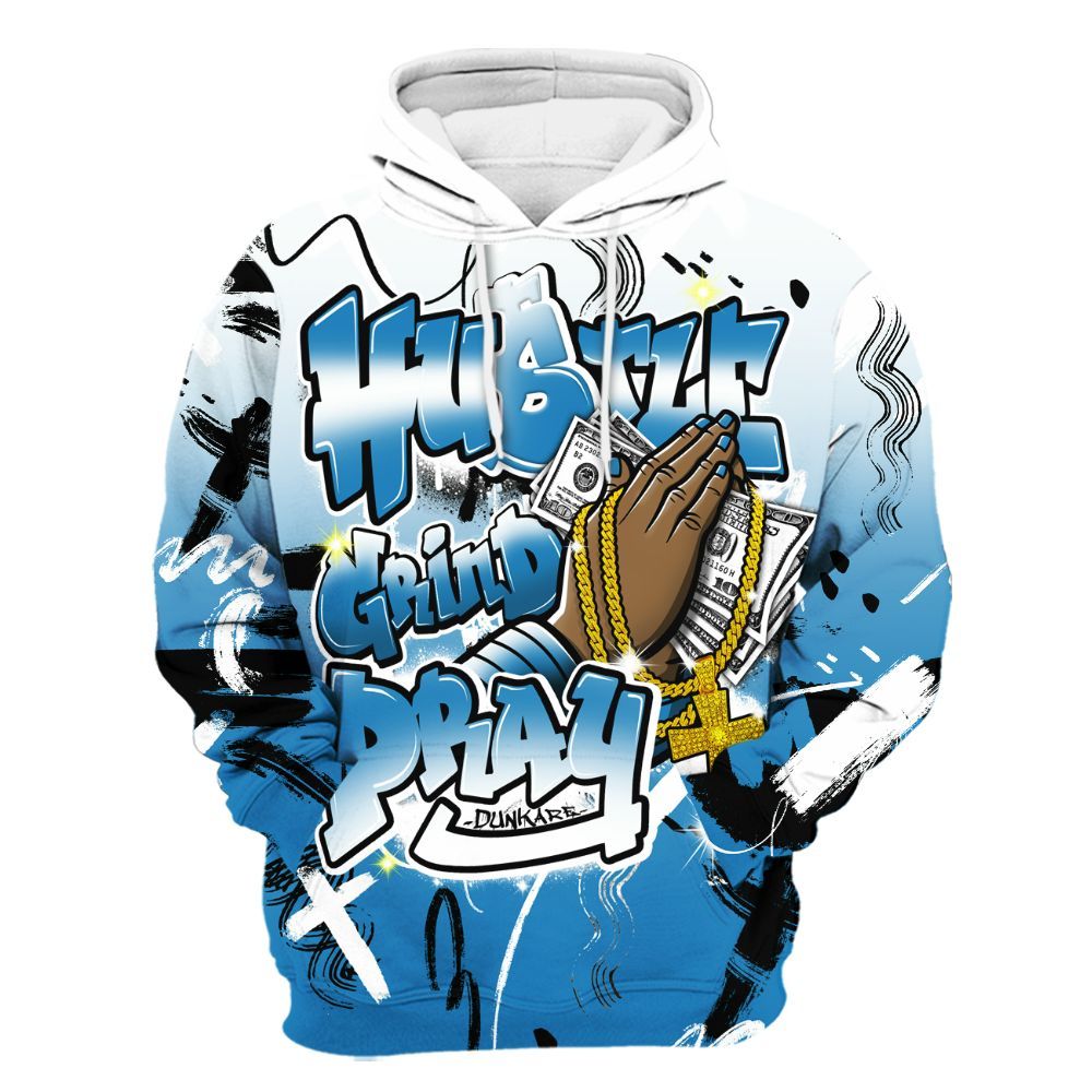 Hoodie To Match Retro University Blue 9s - Money Hustle Grind Pray All Over Print