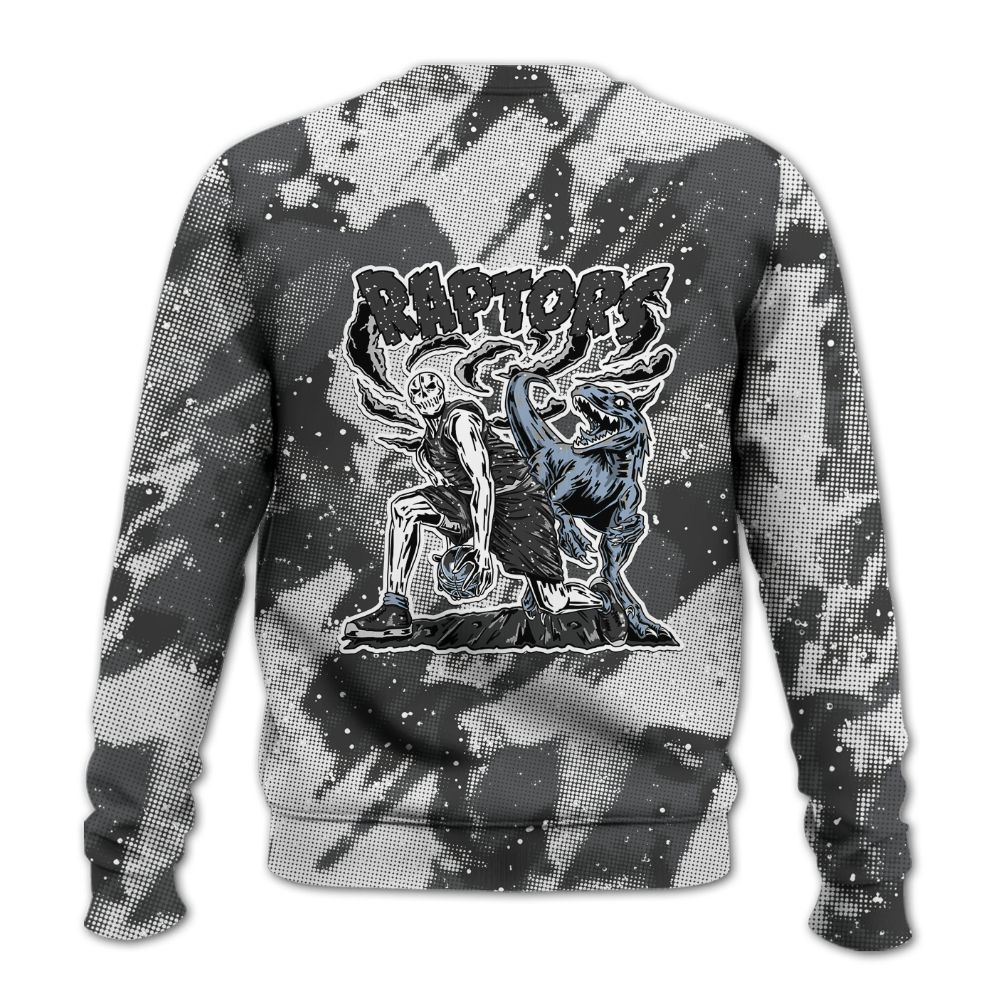 Sweatshirt To Match Reverse Black White 6s - Raptors Skeleton Abstract Halftone All Over Print
