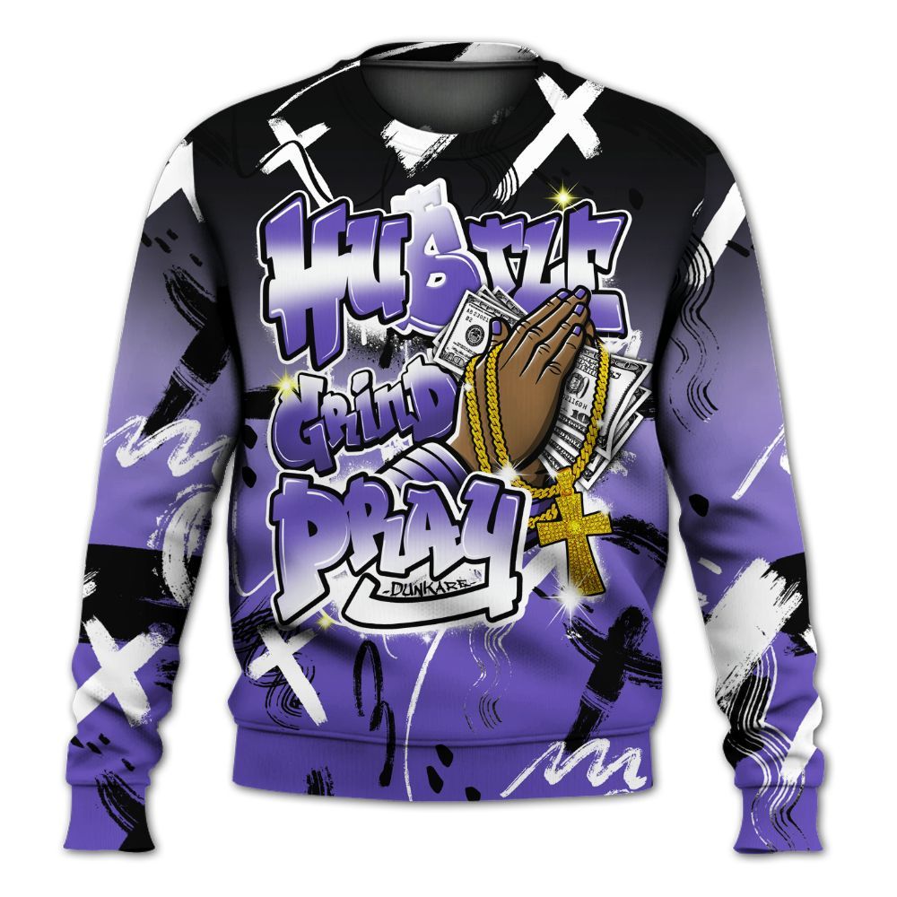 Sweatshirt To Match Field Purple 12s - Money Hustle Grind Pray All Over Print
