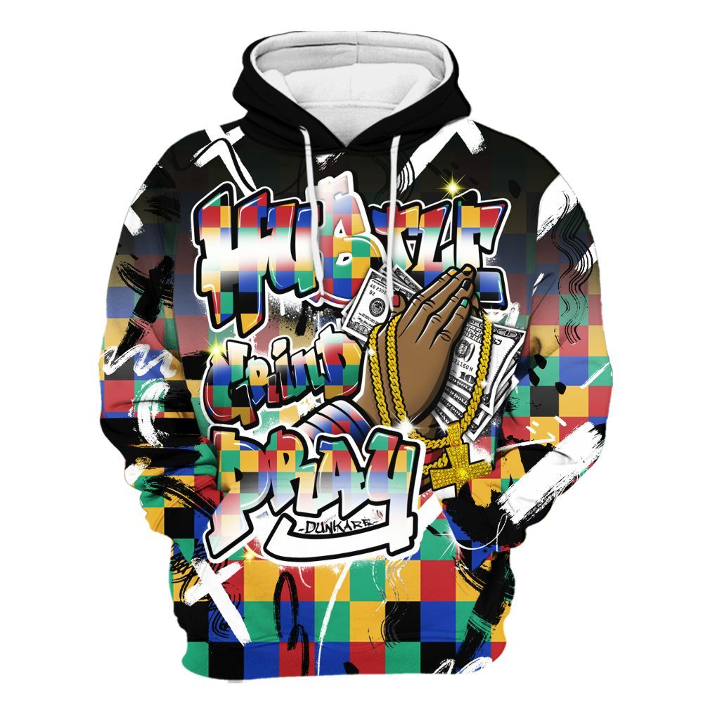 Hoodie To Match Air Rainbow Weave - Money Hustle Grind Pray All Over Print