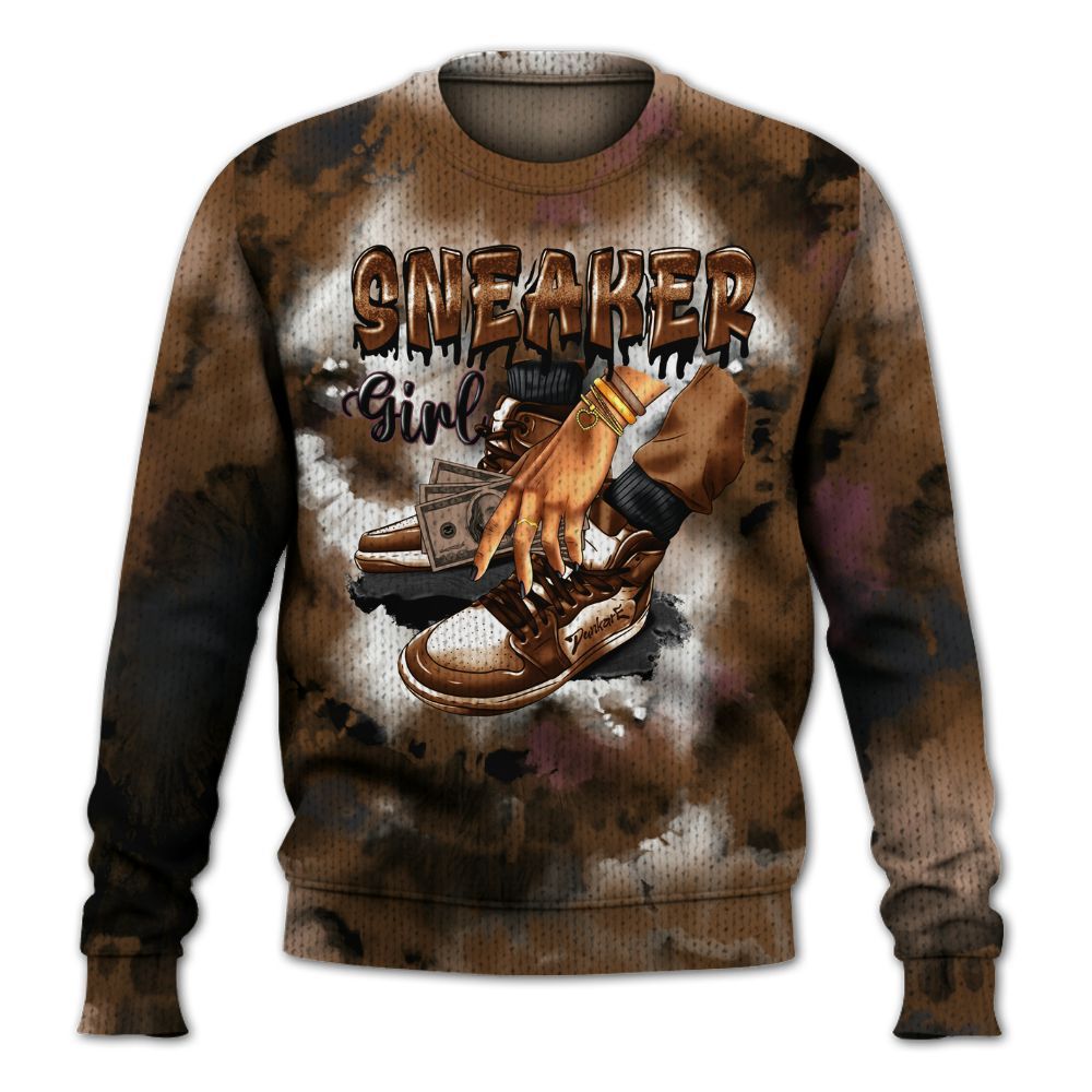 Knitted Sweater To Match Archaeo Brown 3s - SNEAKER Girl Money Drip Tie Dye