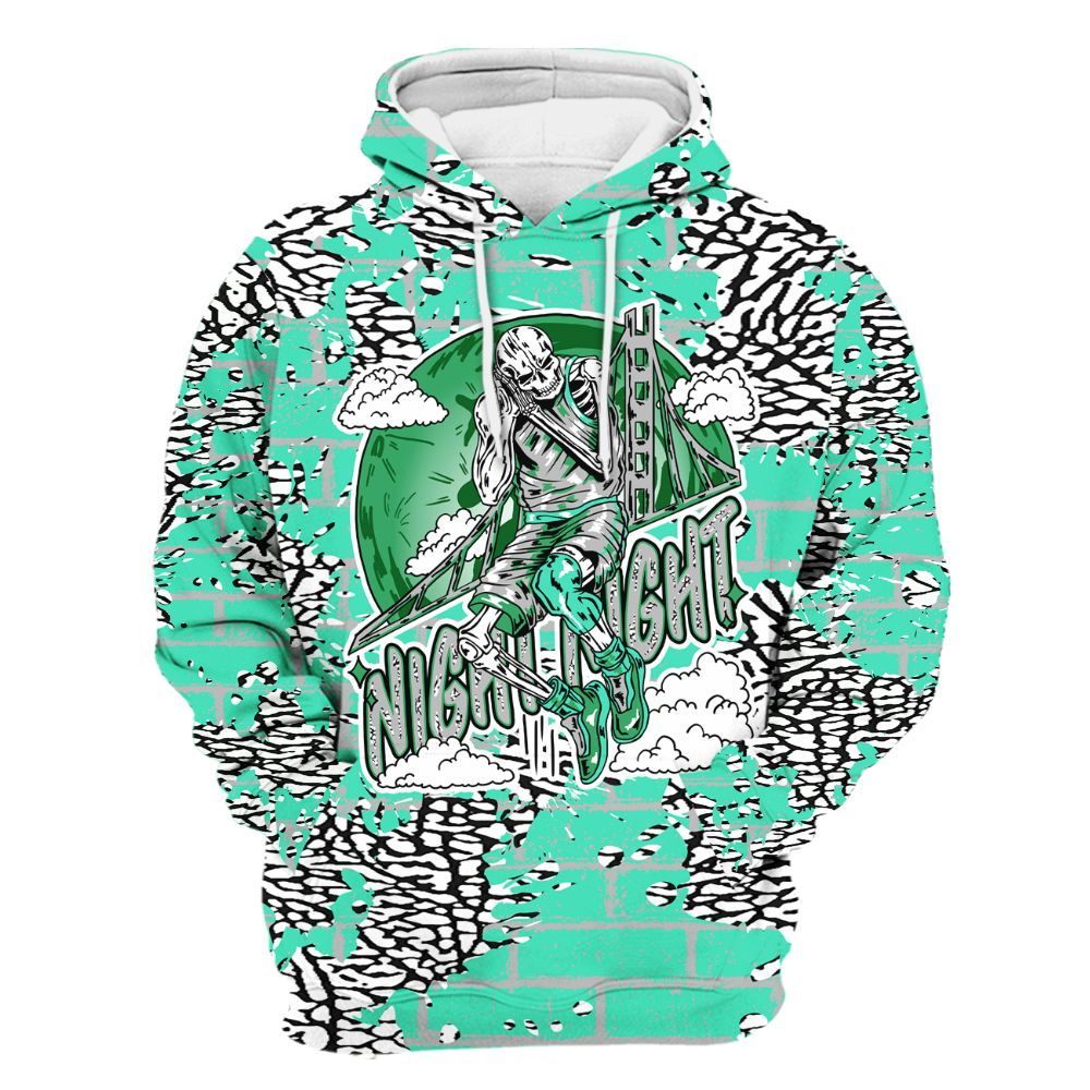 Hoodie To Match Black Green Glow 3s - Seeya Skeleton Brick All Over Print
