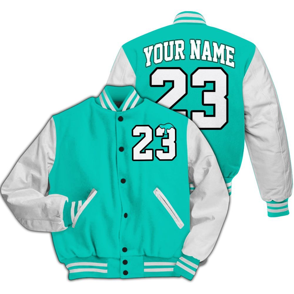 Varsity Jacket To Match Dunk Low Clear Jade - Custom Name Number 23 Drip All Over Print