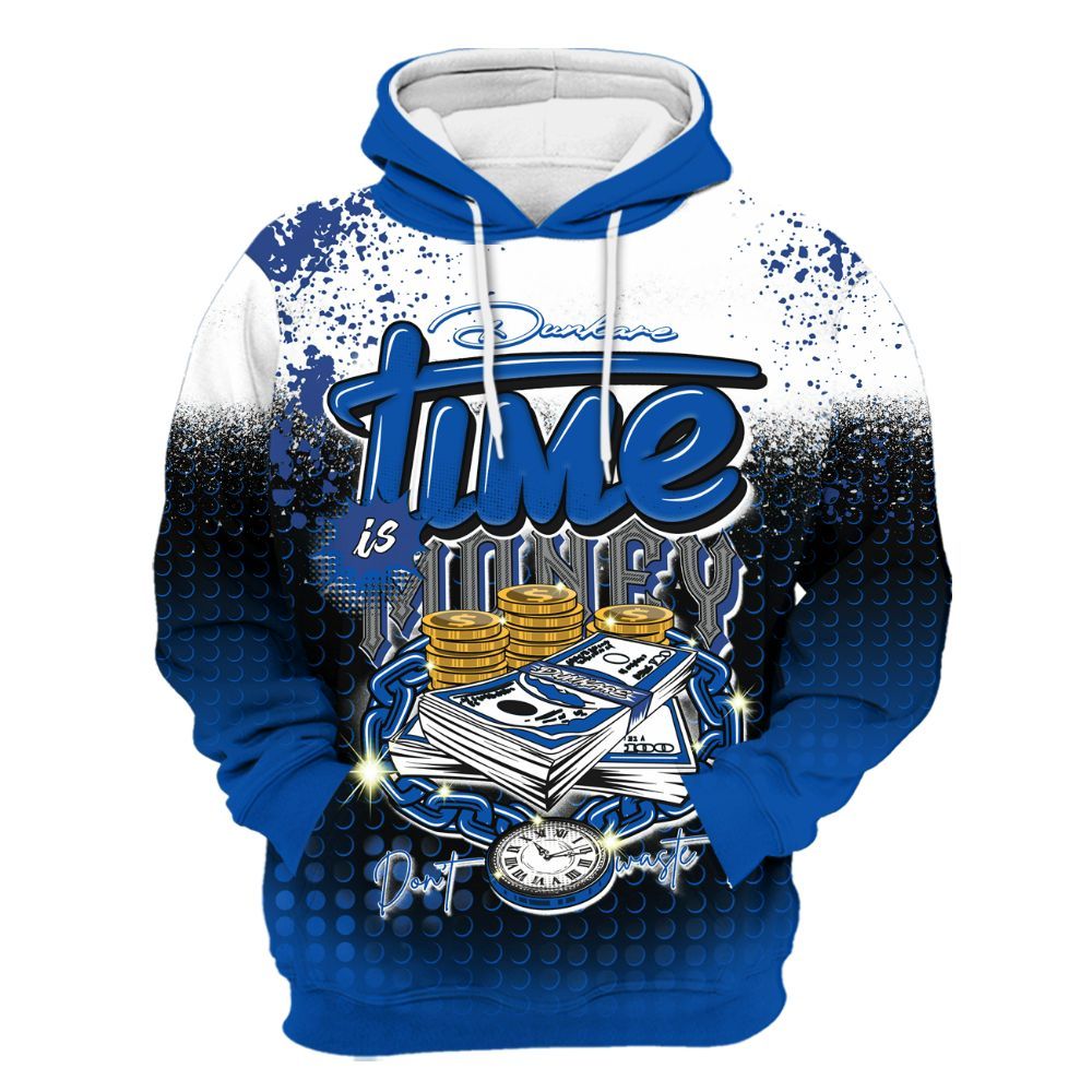 Hoodie To Match Racer Blue 5s - Halftone Time Is Money All Over Print